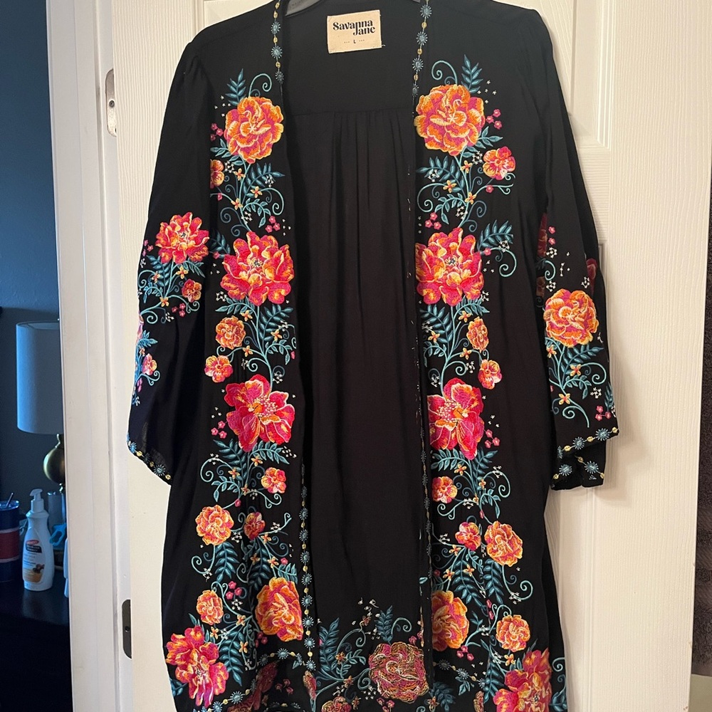 Savanna Jane Black Embroidered Kimono